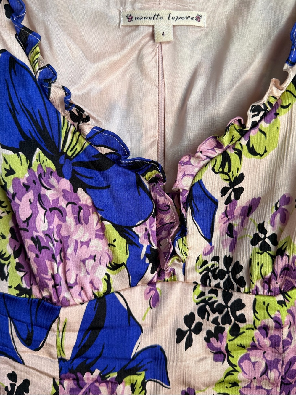 Nanette Lepore Pink Floral Ruffle Sleeve Silk Blouse - Picture 7 of 15
